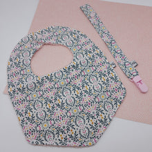 Cargar imagen en el visor de la galería, Pack babero + chupetero Silvana rosa
